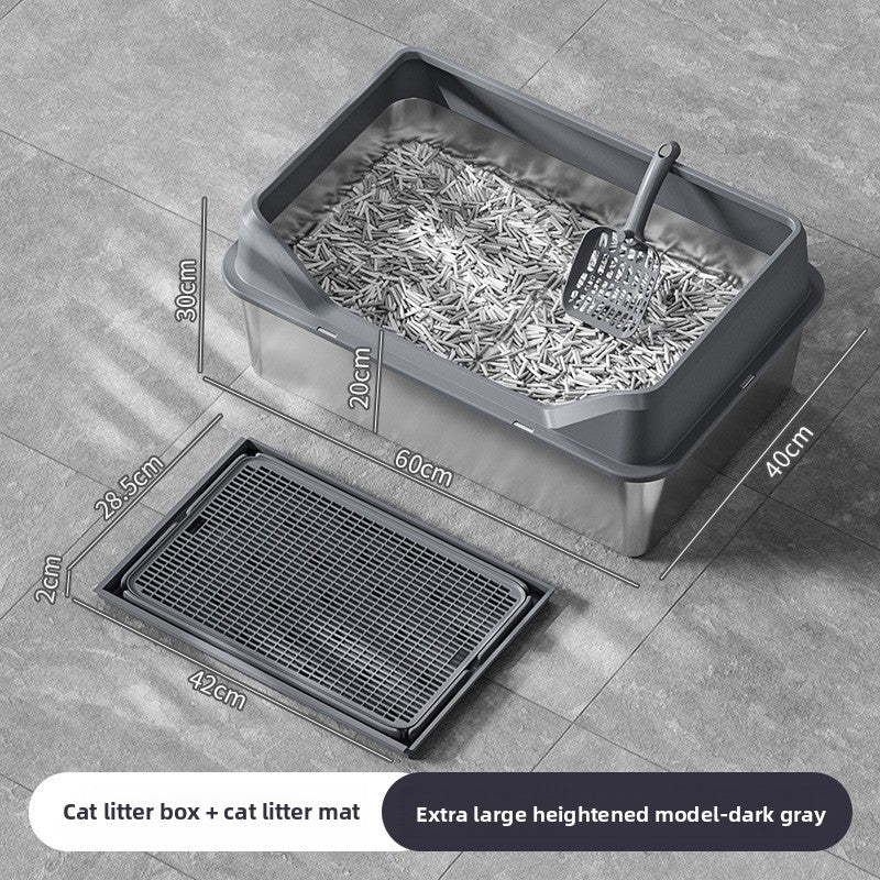 Extra Large Stainless Steel Cat Litter Box with Anti-Splash Cover