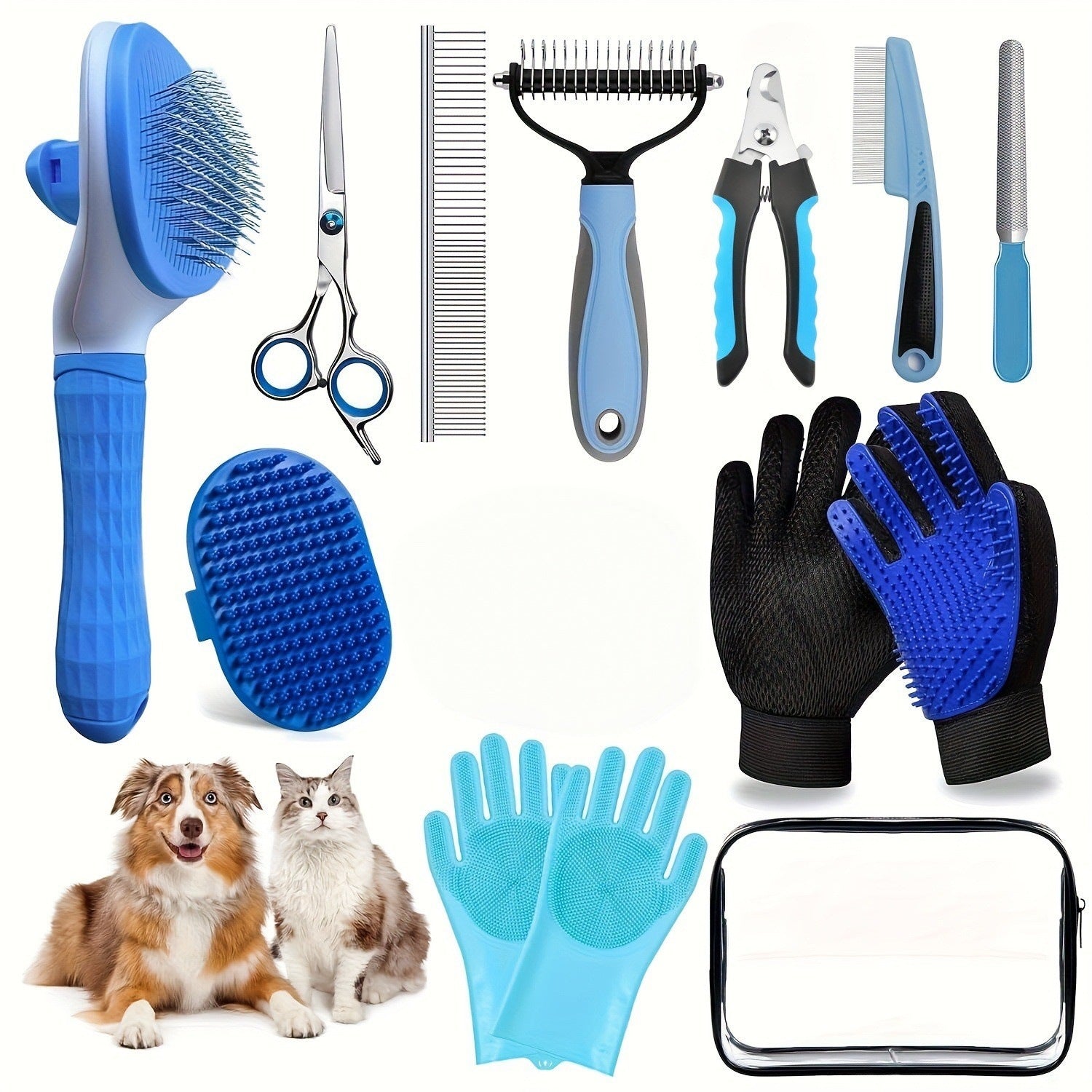 13-in-1 Pet Grooming Kit, Dog and Cat Brush, Nail Clipper and Trimmer