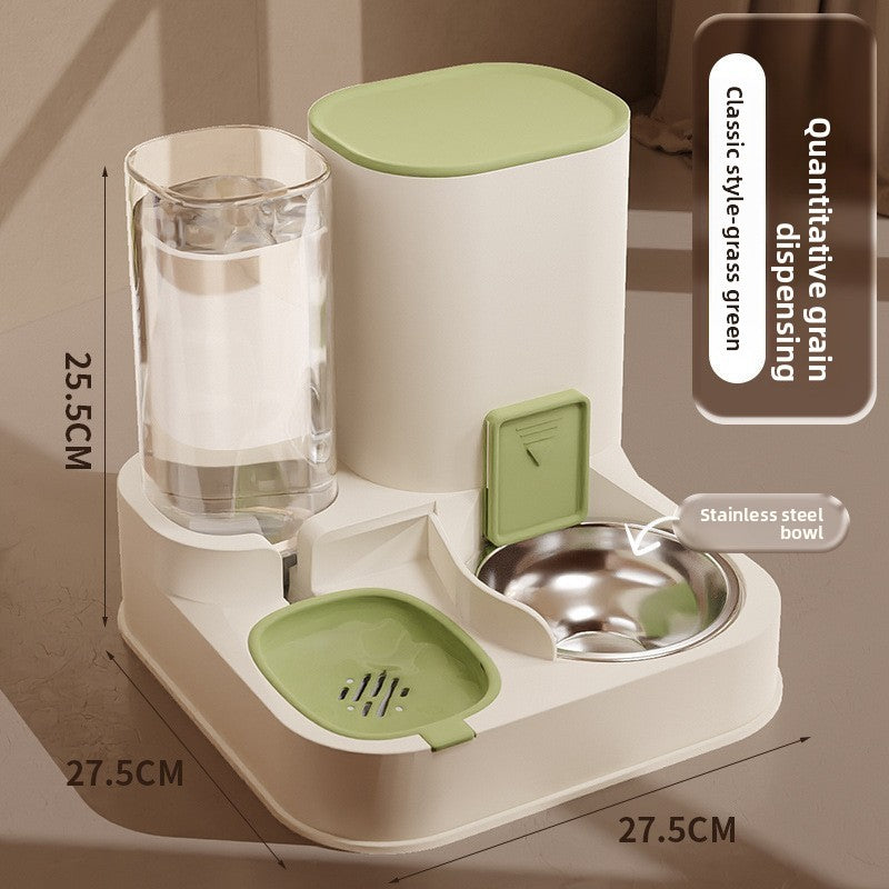 Cat Double Bowl Set with Water Dispenser, Ceramic or Steel
