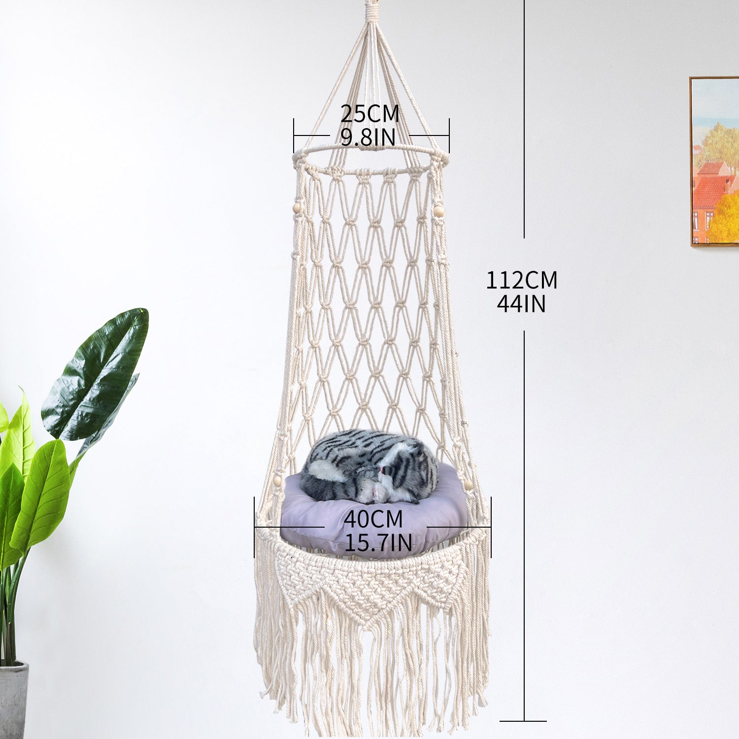 Bohemian hand-woven hanging cat hammock, photo 1 of 5
