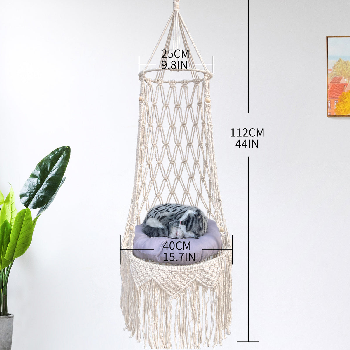 Bohemian hand-woven hanging cat hammock, photo 1 of 5