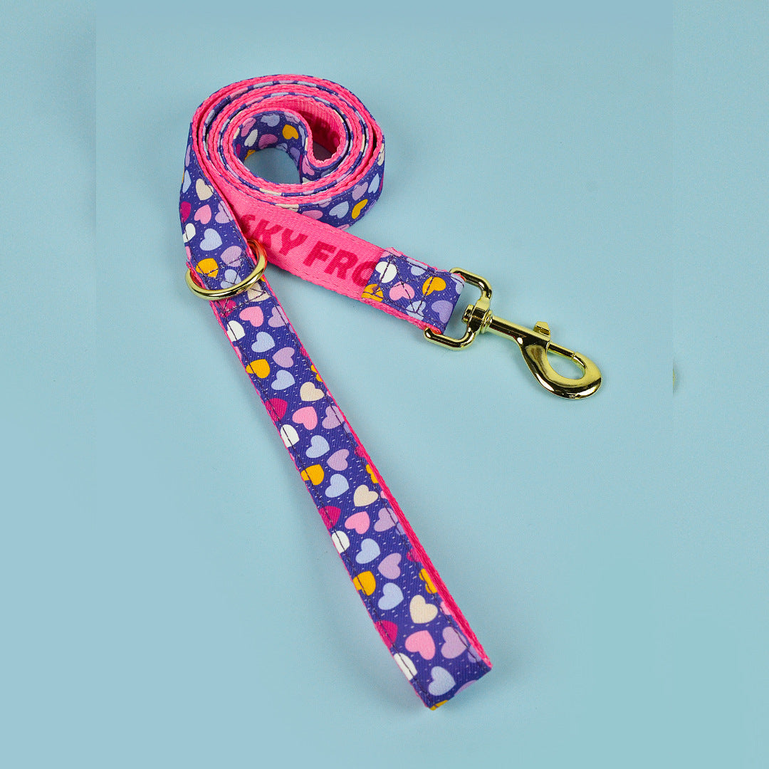 Patterned dog harness with ID tag in purple heart print, product image 15