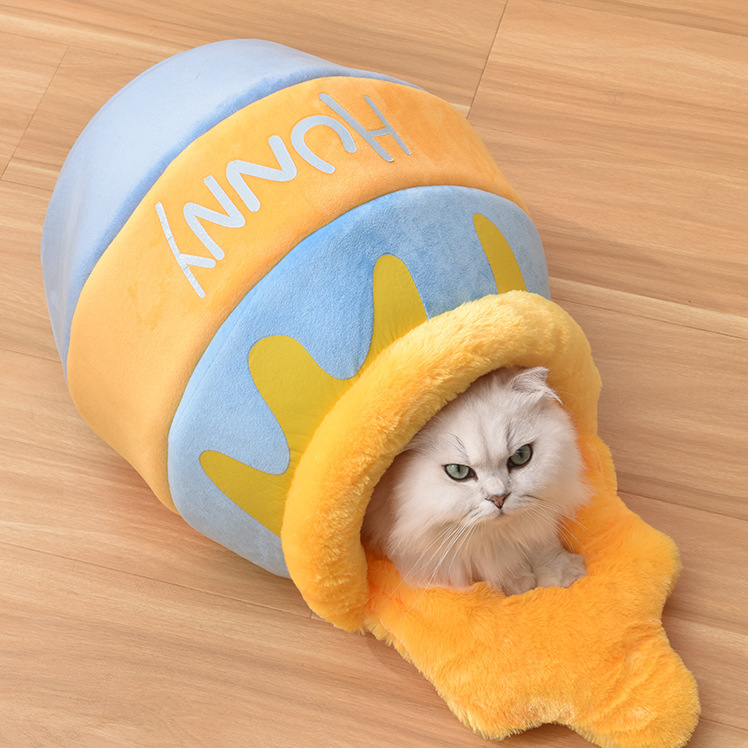 Honey jar semi enclosed cat bed with warm padded lining, view 4 of 8
