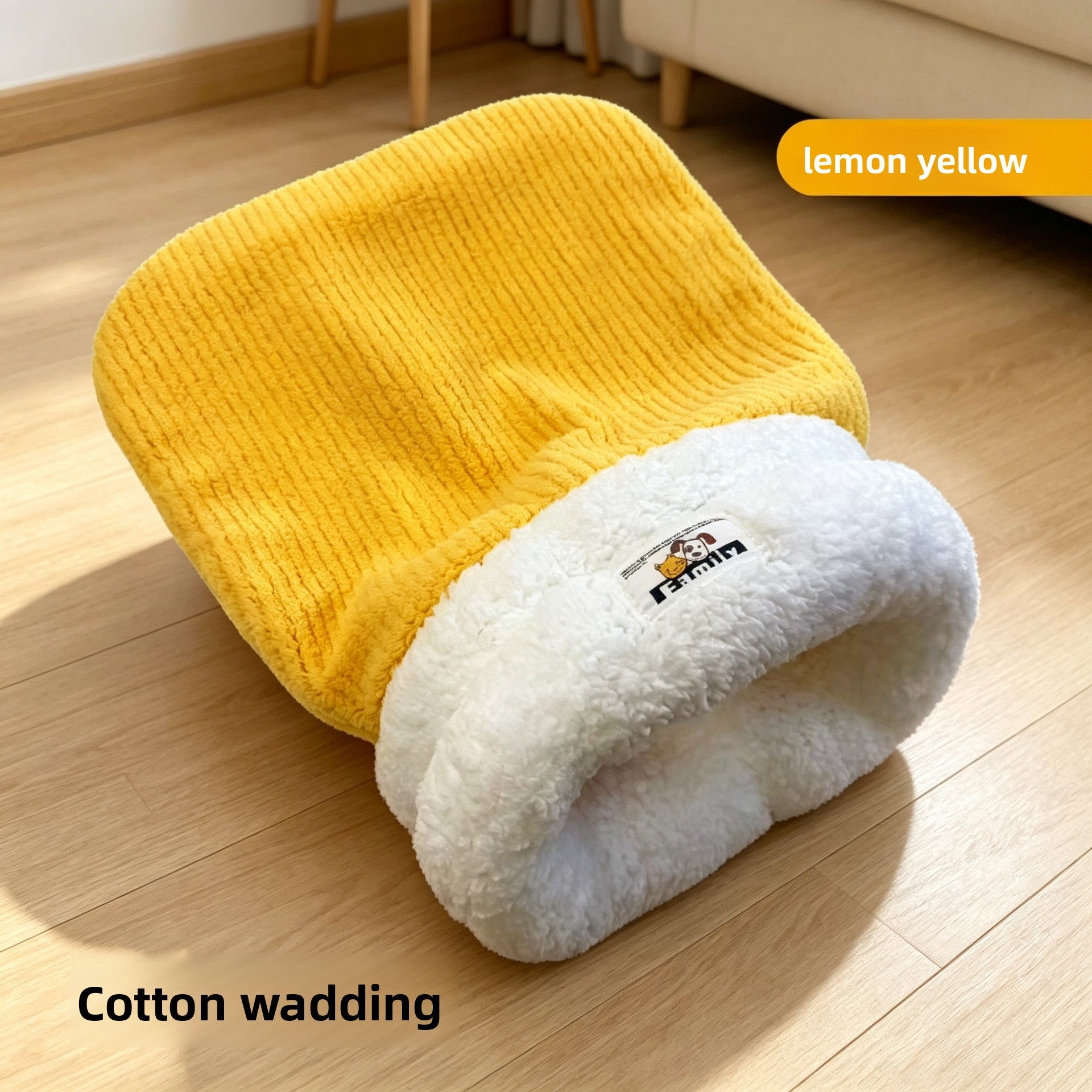 Semi-enclosed cat sleeping bag bed with fun animal print, product image 12