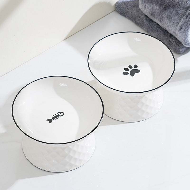 Raised Ceramic Cat Bowl, Elevated Feeding Dish