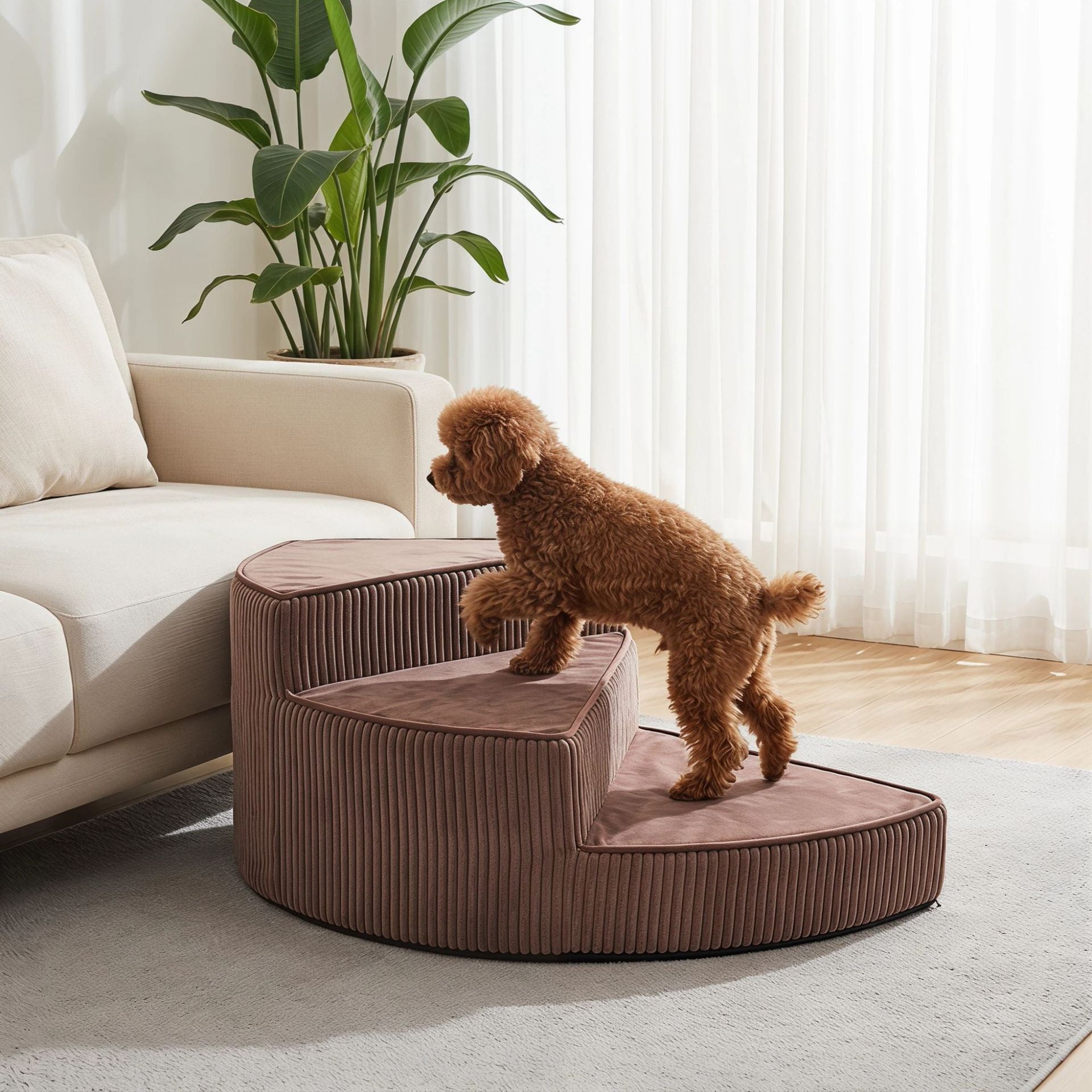 Curved sponge pet stairs with washable cover, detail photo 8