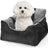 Small dog sitting on a soft car seat mat