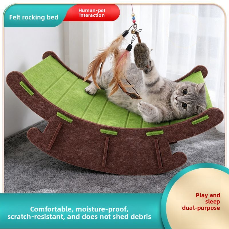 Felt rocking cat bed with built-in scratching board, product image 3