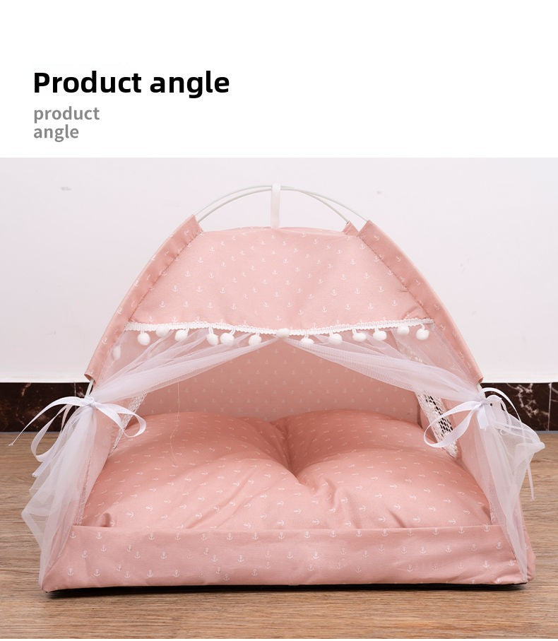 Pink enclosed cat tent bed with soft lining, view 2