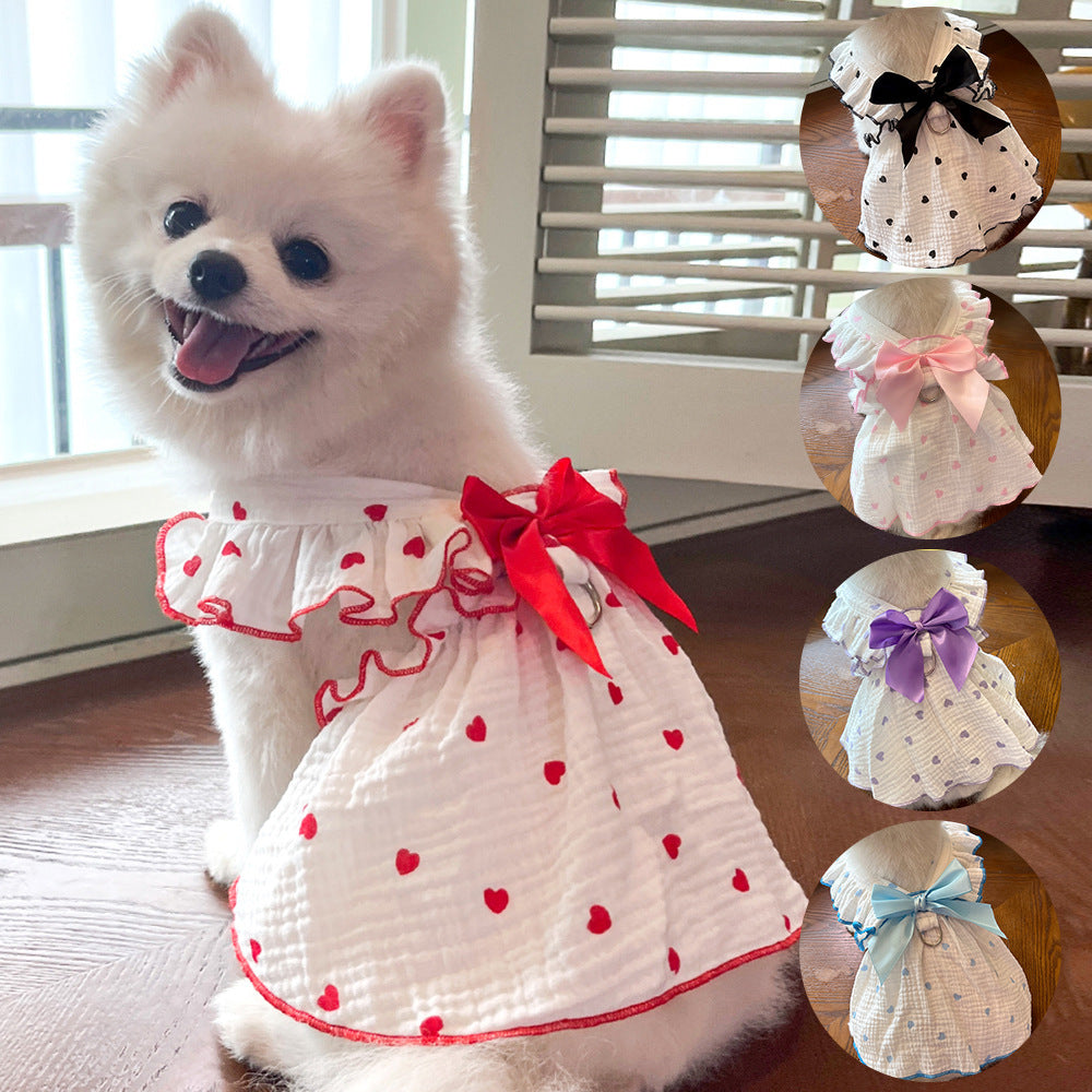 Heart print cotton dog dress, available in 5 colours, image 2