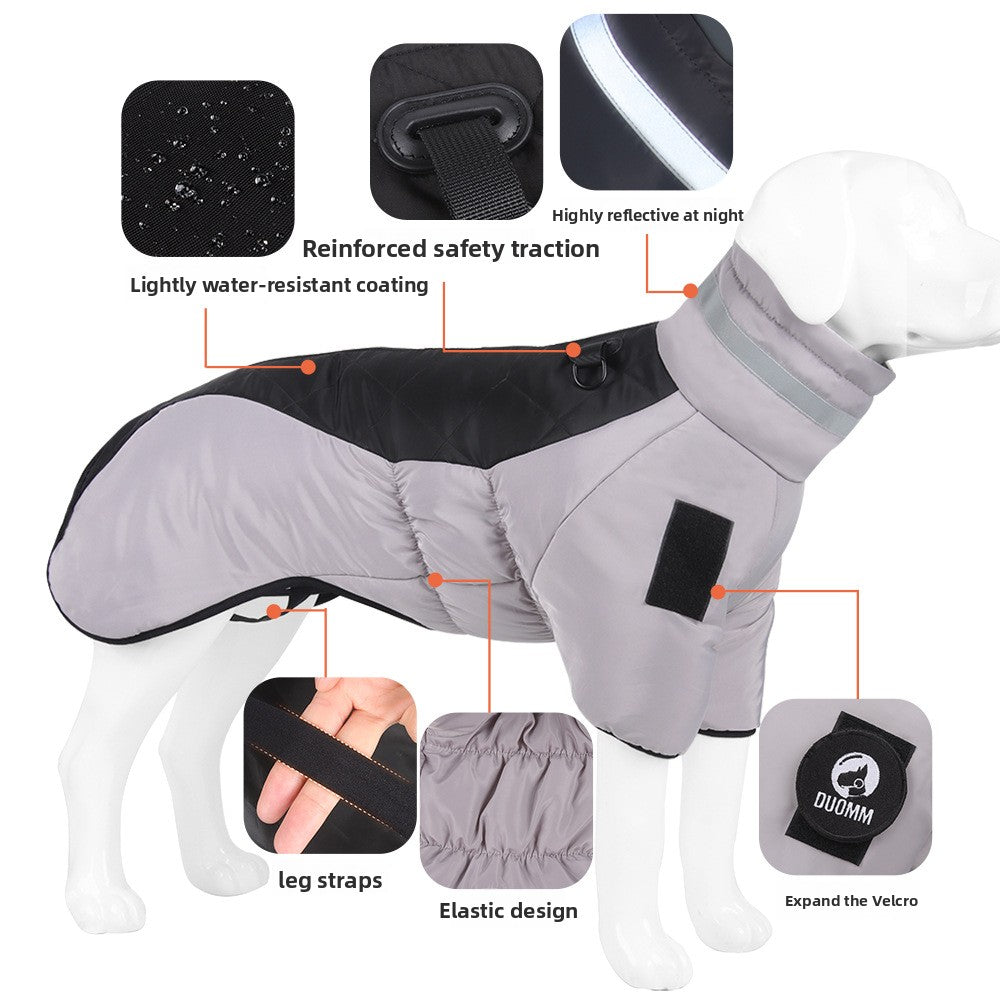 Reflective padded dog gilets in four grey colourways