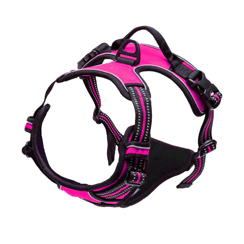 Polyester dog harness sets shown in nine bright colours