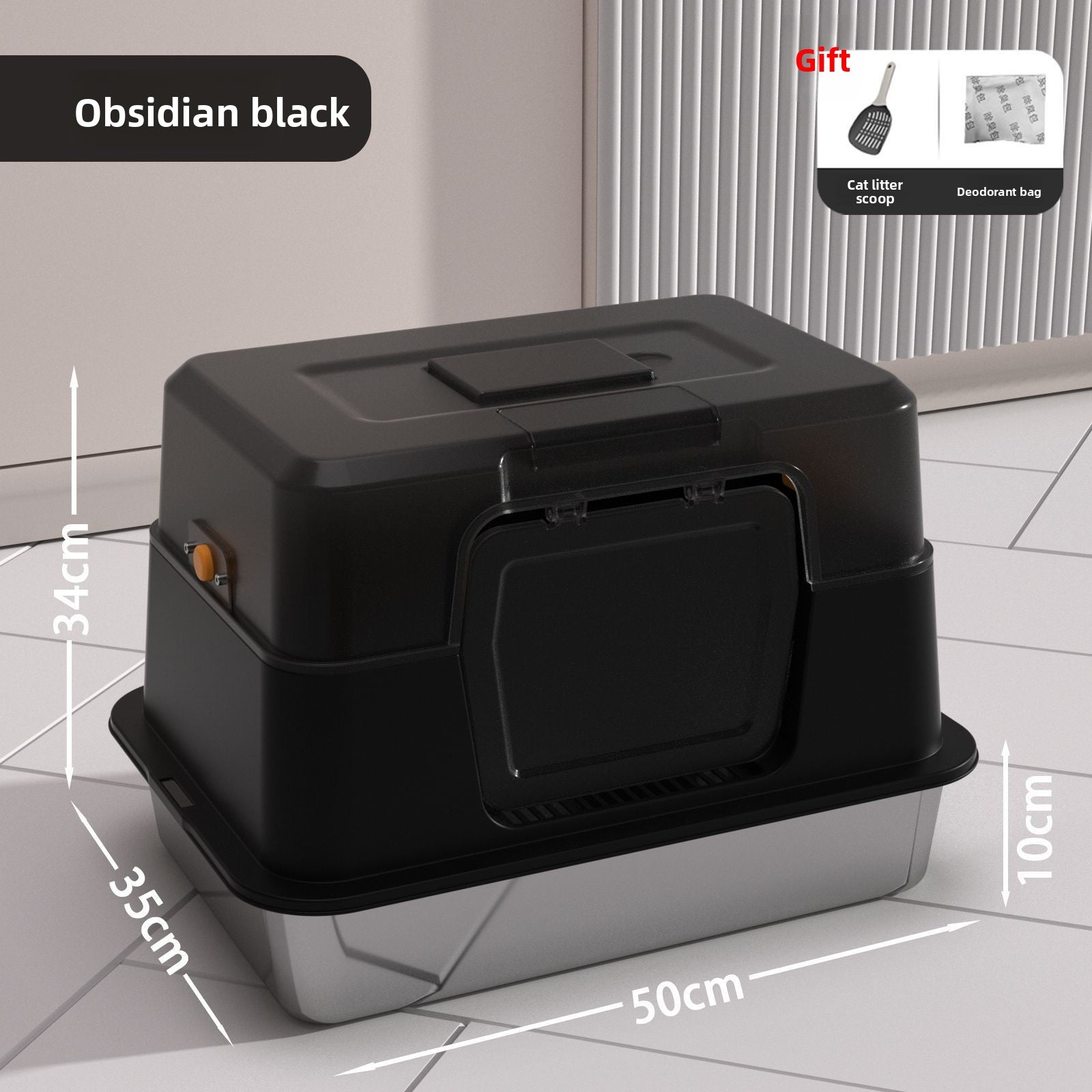 Fully Enclosed Stainless Steel Cat Litter Box, 50cm Wide