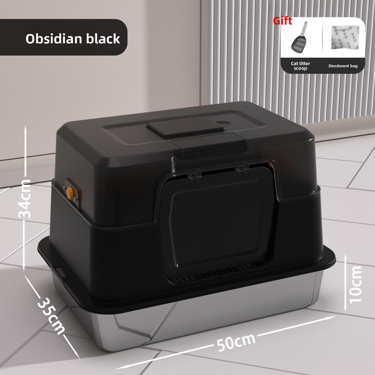 Fully Enclosed Stainless Steel Cat Litter Box, 50cm Wide