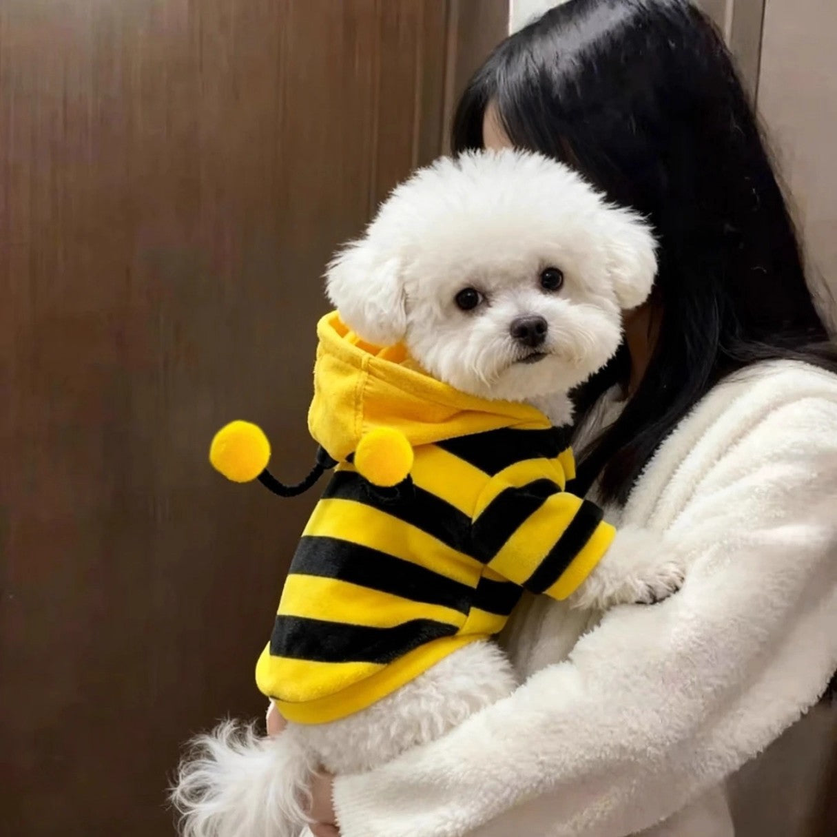 Yellow bee style fleece dog coat, in Yellow, sizes Small to Extra Large, image 2