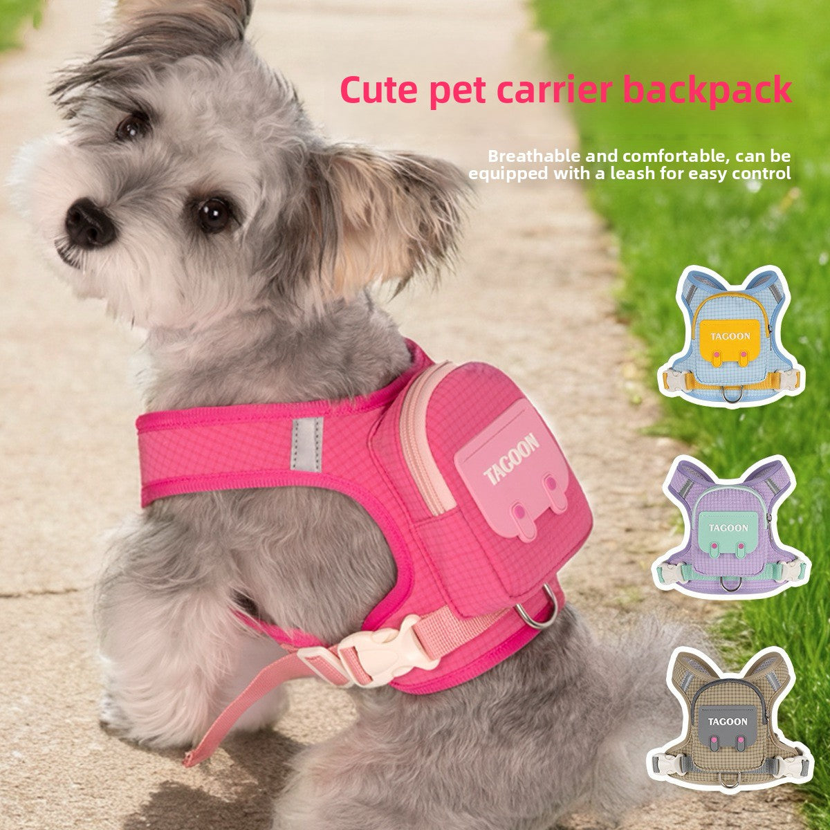 Small breed vest dog harness, 4 sizes plus lead-only option