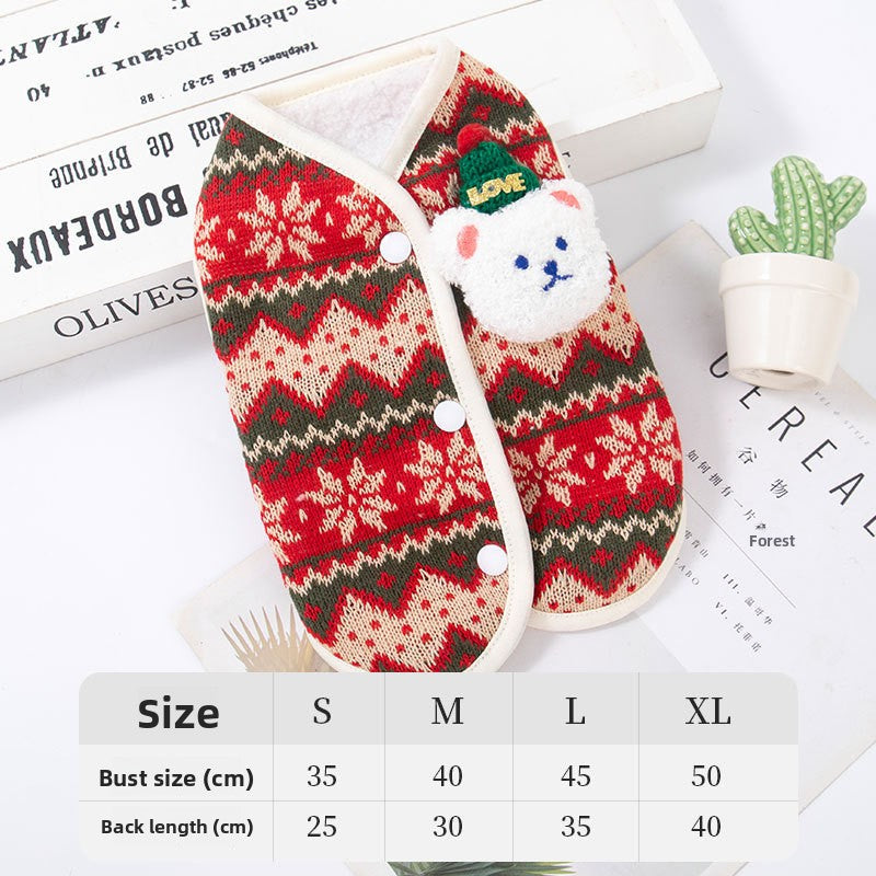 Christmas bear print pet vest for dogs and cats in Christmas Bear, front view