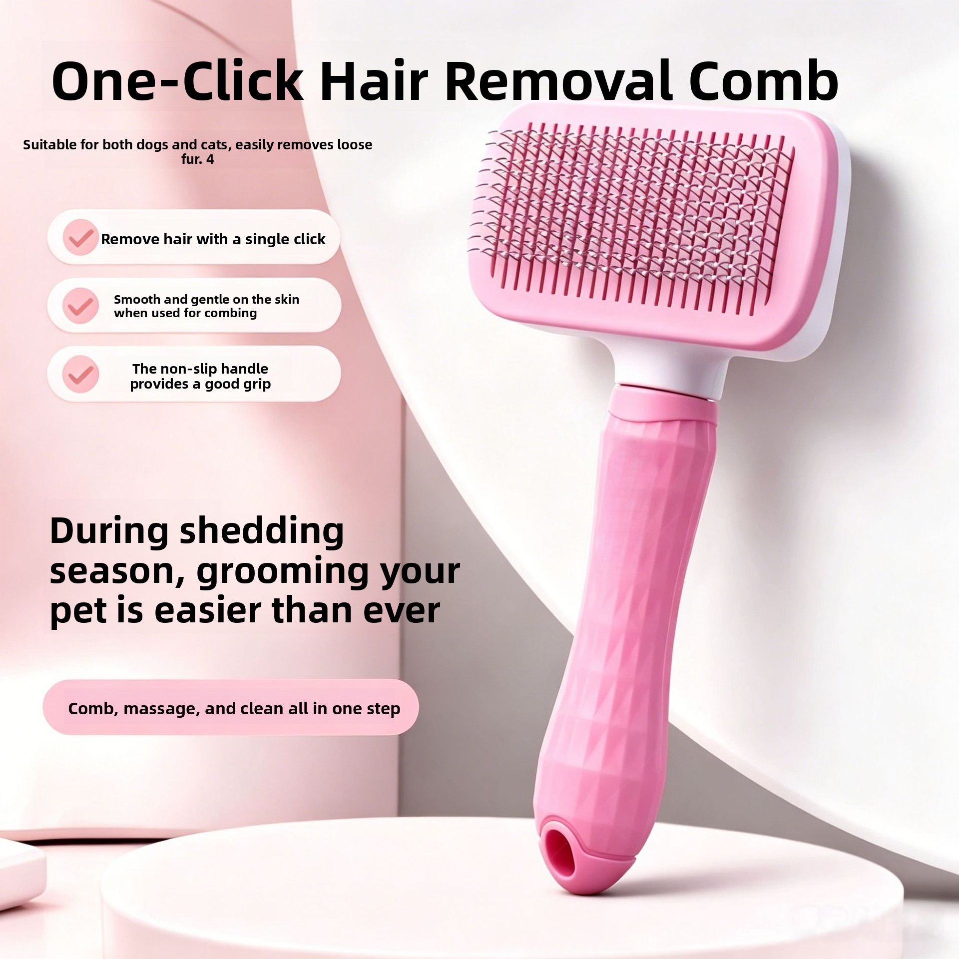 Soft Rounded Pin Deshedding Slicker Brush with One-Touch Release