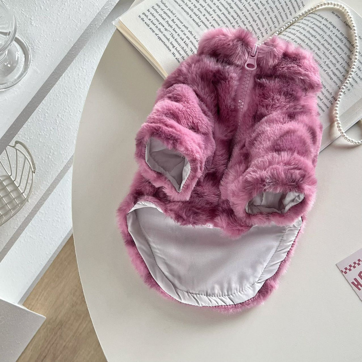 Leopard print plush pet jumpers in pink and brown