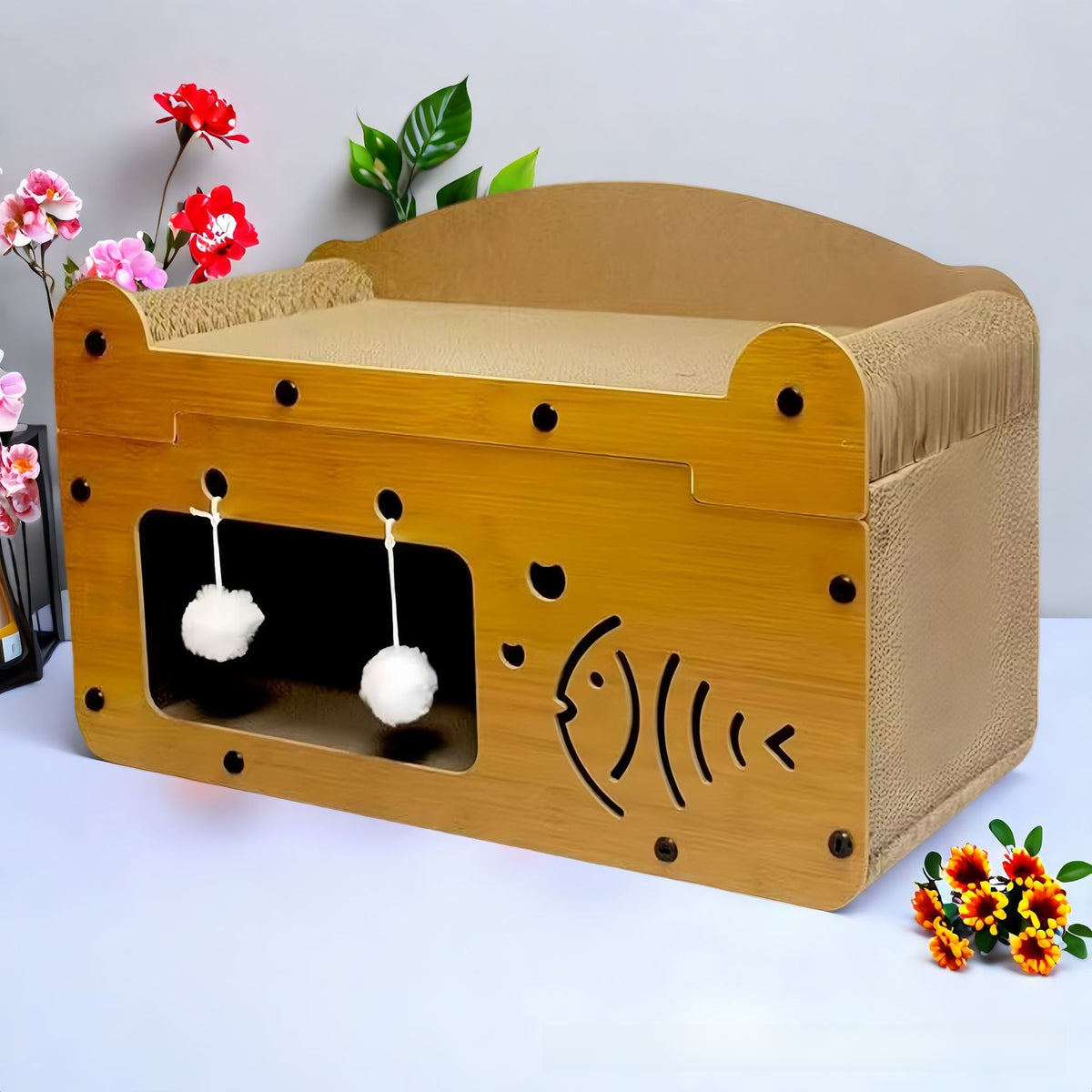 Double layer cat scratcher nest in TV design, view 14