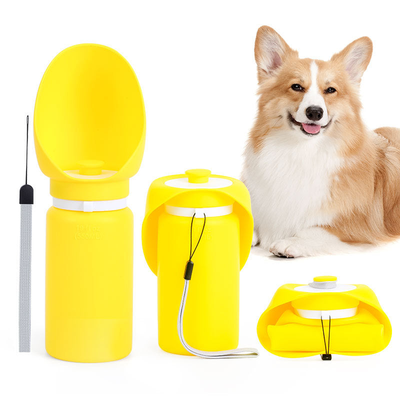 Foldable dog water bottle with silicone bowl in Light Grey Gift Box, close-up detail