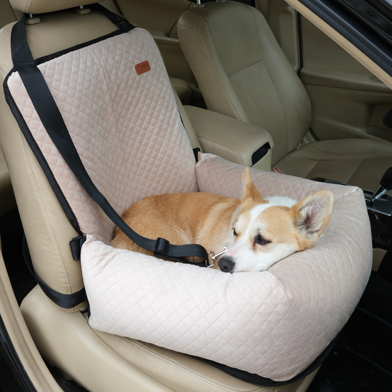 Removable dog car seat cushion in blue stripe cotton linen