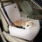 Removable dog car seat cushion in blue stripe cotton linen