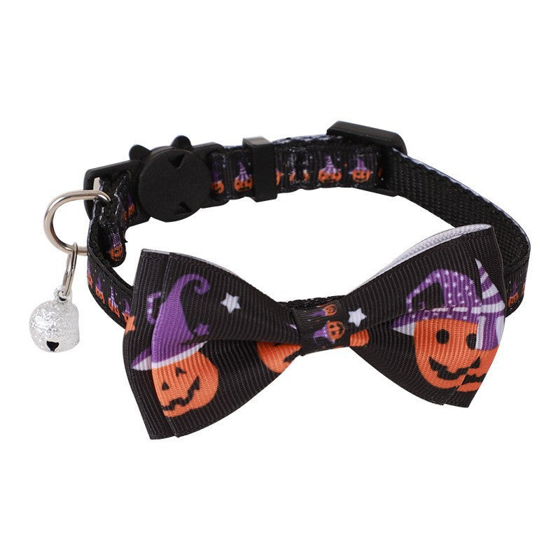 Halloween cat collar with bow and bell in bat design, product image 9
