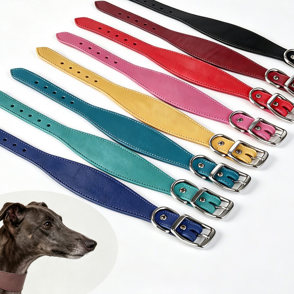 Wide leather collar for small dogs in a rich colour, product image 1