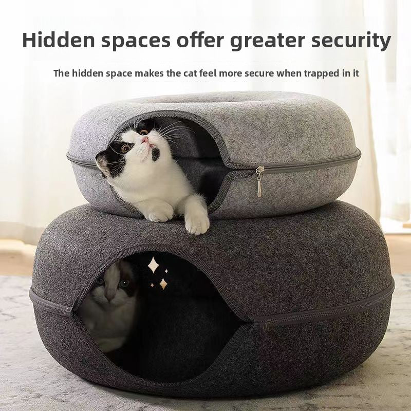 Foldable felt cat tunnel bed in grey, view 2