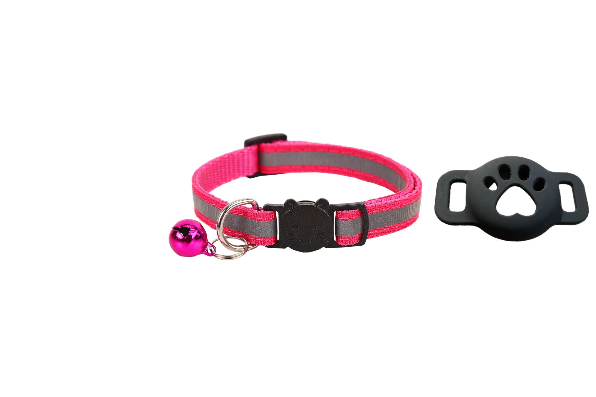 Reflective breakaway cat collar with silicone AirTag holder sleeve and bell, view 22