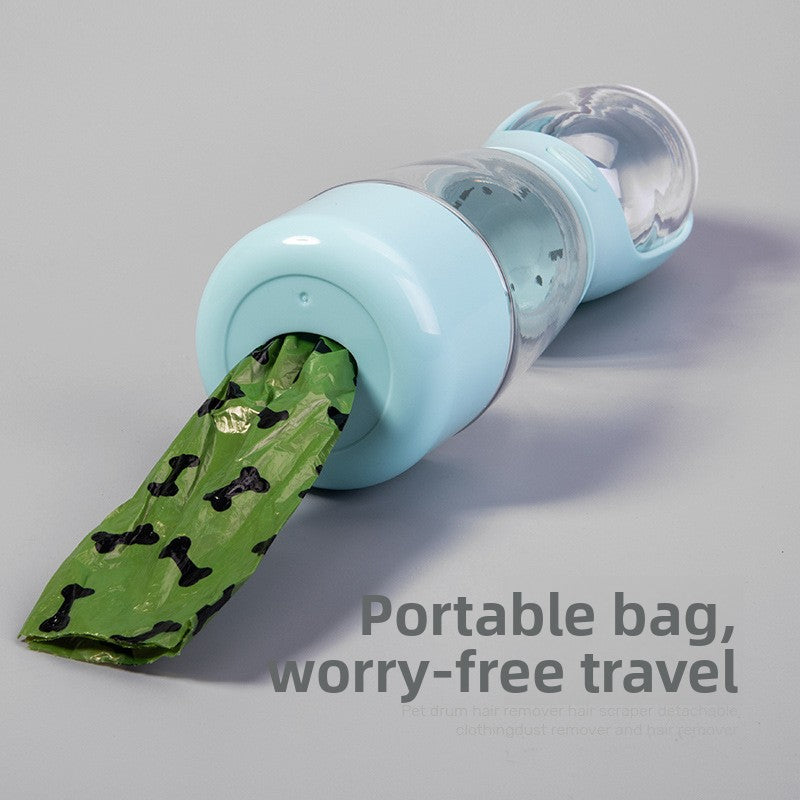 3-in-1 portable dog water bottle with food box in Navy Blue, in a home setting