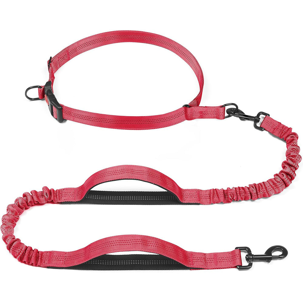 Hands free dual handle bungee dog lead in fluorescent green
