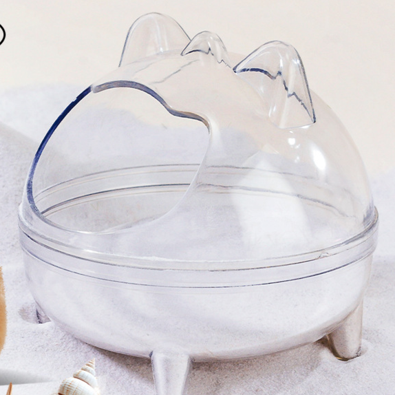 Clear cat shaped hamster sand bath box for small pets, photo 3