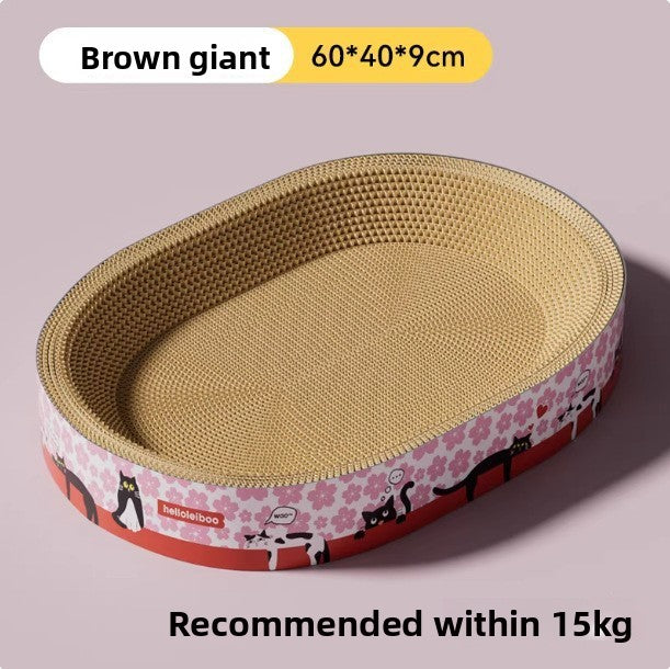 Round corrugated cat scratcher bed lounger with printed design, view 11 of 16