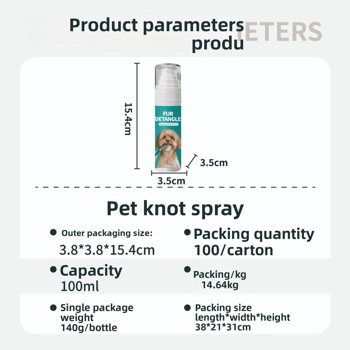 Pet Detangling Spray 100ml, Antistatic Coat Conditioner