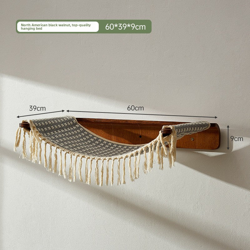 Solid wood wall-mounted cat furniture in Hammock, Black Walnut