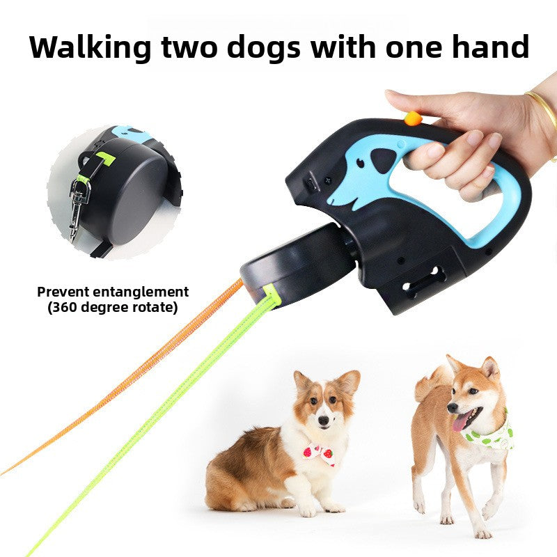 Dual retractable dog lead with LED light for two dogs, product image 2