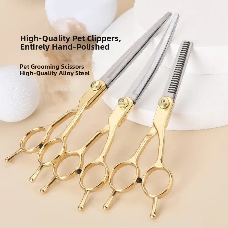Pet Grooming Scissors and Steel Comb Kit, Curved and Thinning Shears