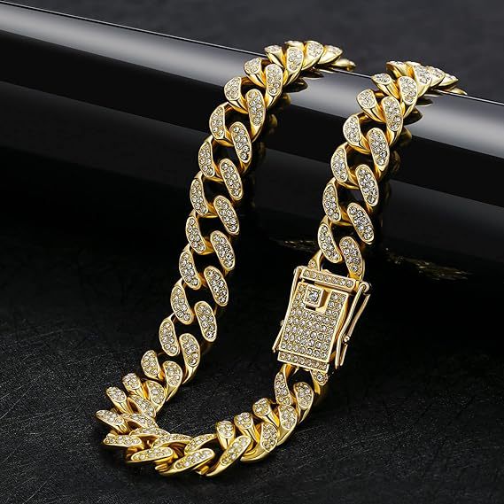 Faux diamond metal chain pet collar in Silver, front view