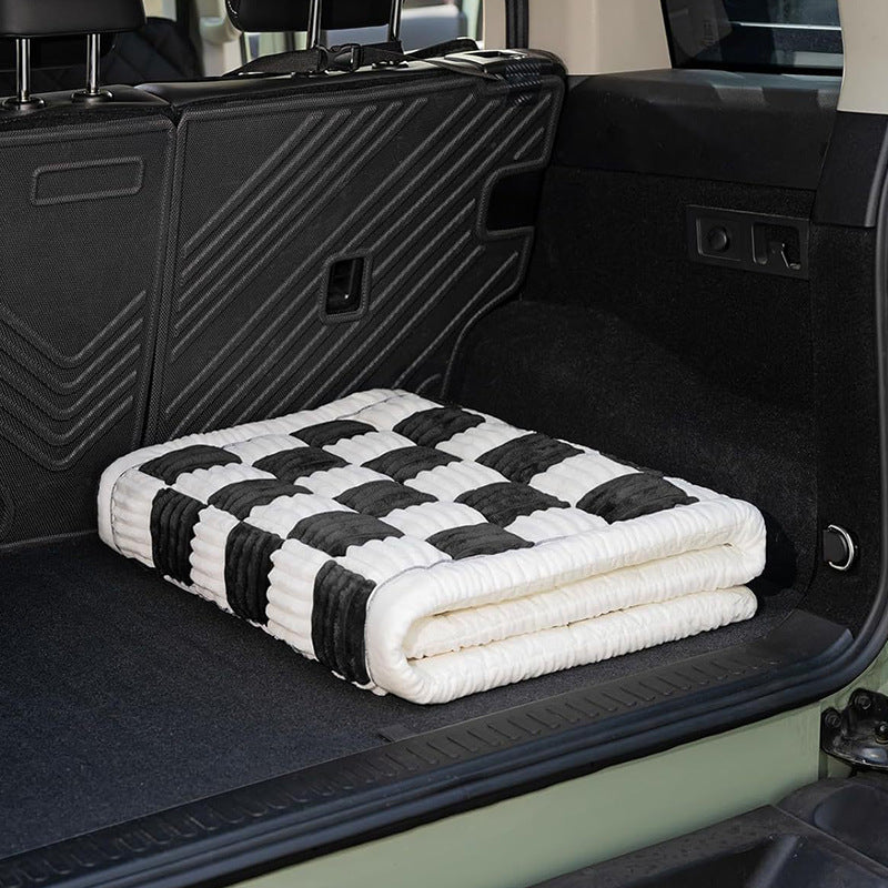 Plush checkerboard dog mat floor rug, photo 2 of 10