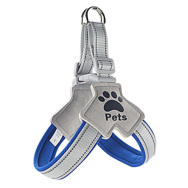 Reflective Y shape dog harness in sapphire blue with 1.5m lead