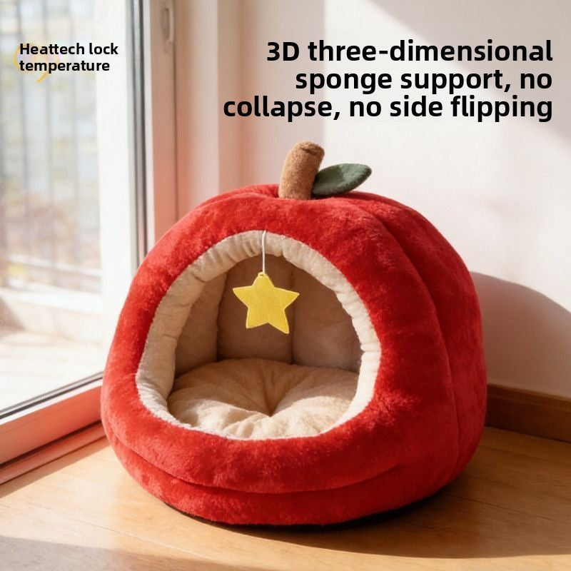 Plush semi enclosed cave style cat bed for cats and small dogs, view 2