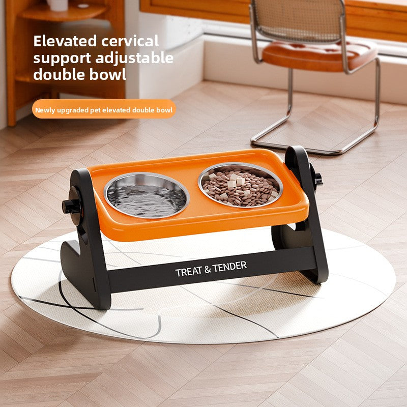 Adjustable Height Stainless Steel Raised Pet Bowl with Non-Slip Base in Single or Double