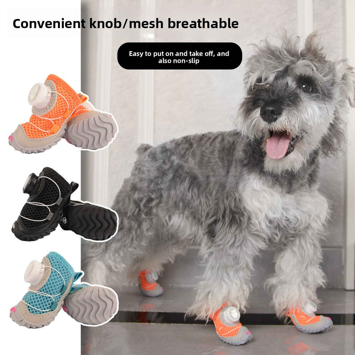 Soft sole small dog shoes with anti-slip Oxford base in Orange Pair, front view