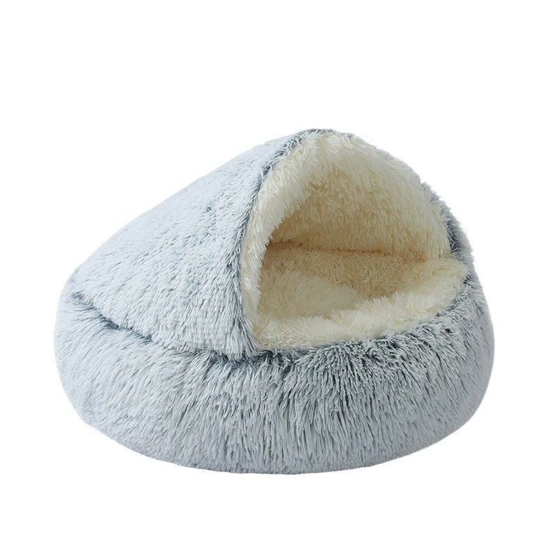 Gradient grey semi-enclosed shell cat bed in short velvet, photo 5