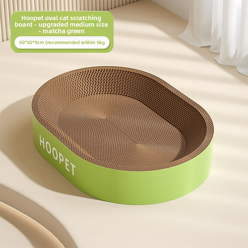 Oval corrugated cat scratching board bed in matcha green, view 5 of 11