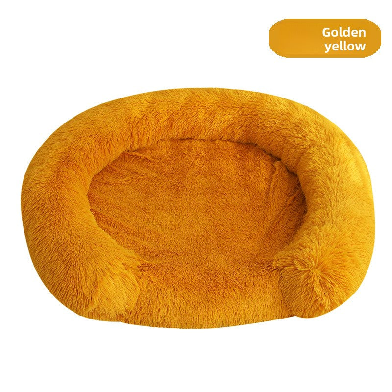 Fluffy round nest pet bed in many colours in Purple, alternative angle view