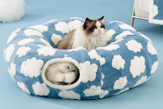 Plush PV fleece cat tunnel nest with removable cushion, view 13