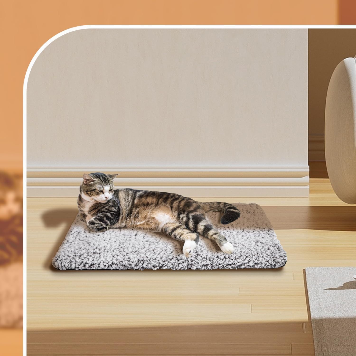Electric pet heating pad with velvet cover, alternative angle view